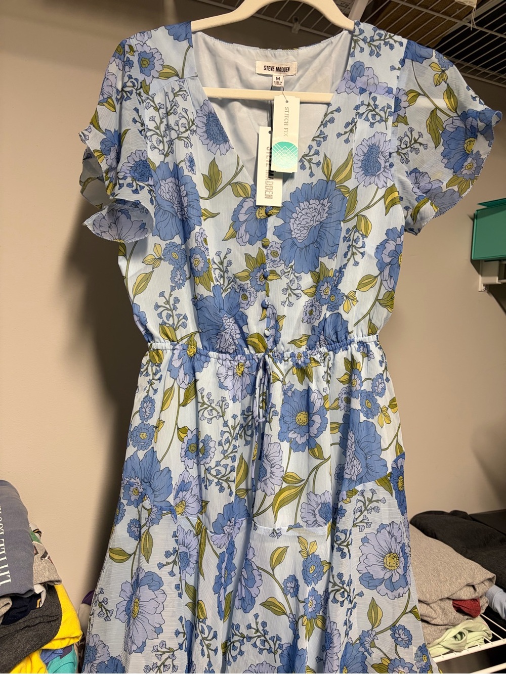 Steve Madden Blue Floral Tie-Waist Dress